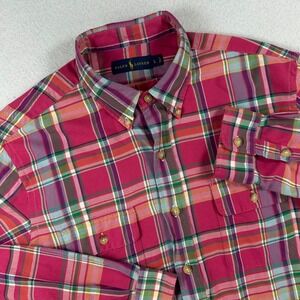 Polo Ralph Lauren Shirt Men's L Pink Plaid Button Down Pastel Bright Long Sleeve